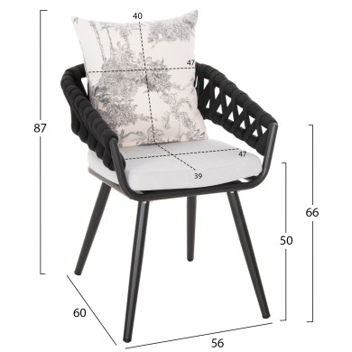 ARMCHAIR ALUMINUM CAMDEN HM6141.01 BACK CUSHION IN ECRU WITH PRINT DESIGN-ANTHRACITE 56x60x72-87Hcm.