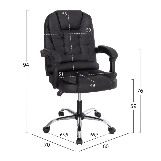 OFFICE CHAIR LAGOM HM1198 BLACK PVC-METAL CHROME BASE-BLACK FRAME 60x70x104Hcm.