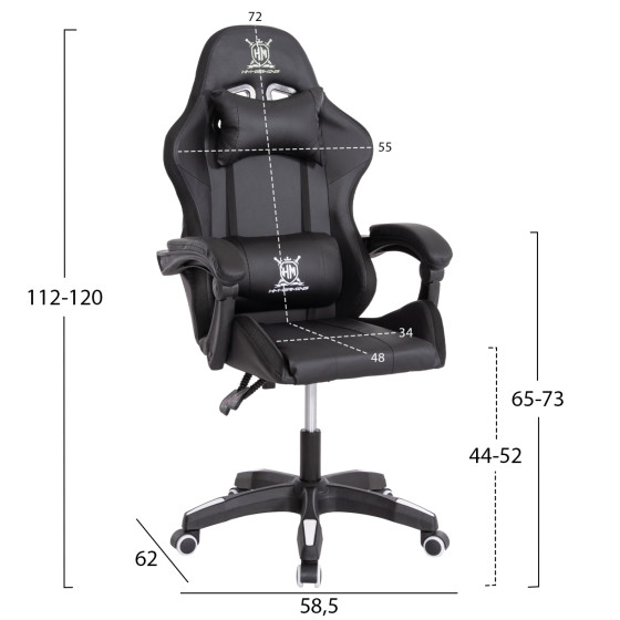 GAMING ARMCHAIR DARREN HM1203.04 BLACK-WHITE PVC 58.5x100x120Hcm.