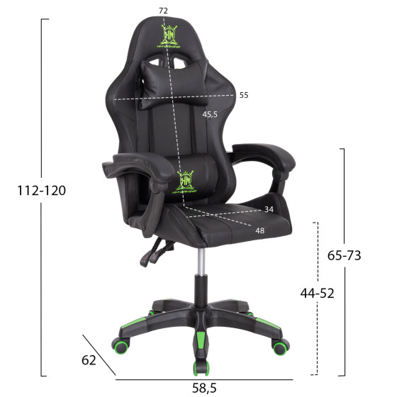 GAMING ARMCHAIR DARREN HM1203.03 BLACK-GREEN PVC 58.5x100x120Hcm.