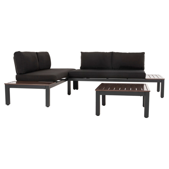 OUTDOOR LOUNGE SET DEX 3PCS POLYMORPHIC HM6090 ALUMINUM IN ANTHRACITE & BROWN-BLACK CUSHIONS