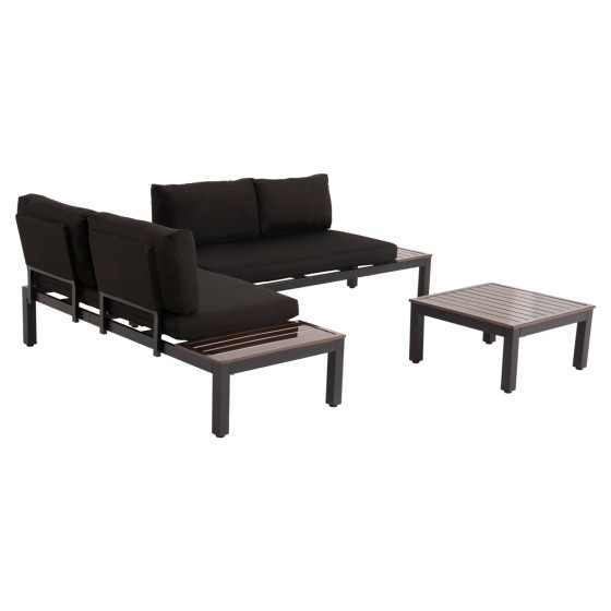 OUTDOOR LOUNGE SET DEX 3PCS POLYMORPHIC HM6090 ALUMINUM IN ANTHRACITE & BROWN-BLACK CUSHIONS