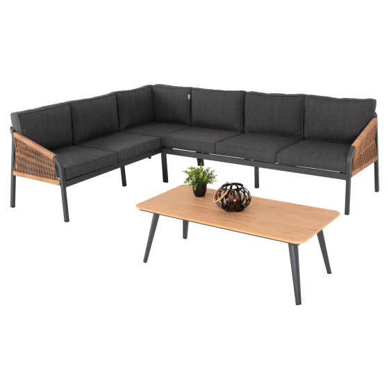 OUTDOOR CORNER LOUNGE SET MAERLY HM6140.02 ALUMINUM & CUSHIONS IN ANTHRACITE-BEIGE SYNTHETIC ROPE