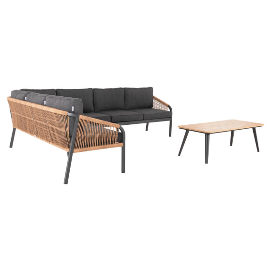 OUTDOOR CORNER LOUNGE SET MAERLY HM6140.02 ALUMINUM & CUSHIONS IN ANTHRACITE-BEIGE SYNTHETIC ROPE