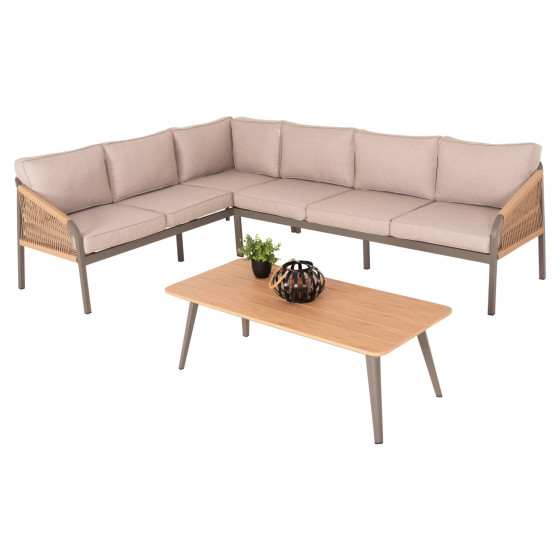 OUTDOOR CORNER LOUNGE SET MAERLY HM6140.03 ALUMINUM & CUSHIONS IN CHAMPAGNE COLOR-BEIGE SYNTHETIC ROPE