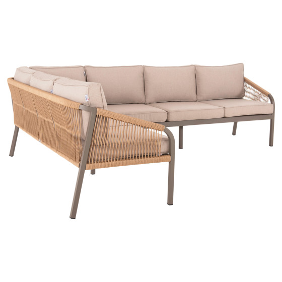 OUTDOOR CORNER LOUNGE SET MAERLY HM6140.03 ALUMINUM & CUSHIONS IN CHAMPAGNE COLOR-BEIGE SYNTHETIC ROPE