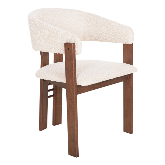 DINING CHAIR ZARRA HM9970.03 RUBBERWOOD IN WALNUT-ECRU BOUCLE FABRIC 55,5x59x81,5Hcm.