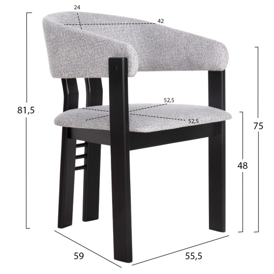 DINING CHAIR ZARRA HM9970.02 RUBBERWOOD IN BLACK-LIGHT GREY FABRIC 55,5x59x81,5Hcm.