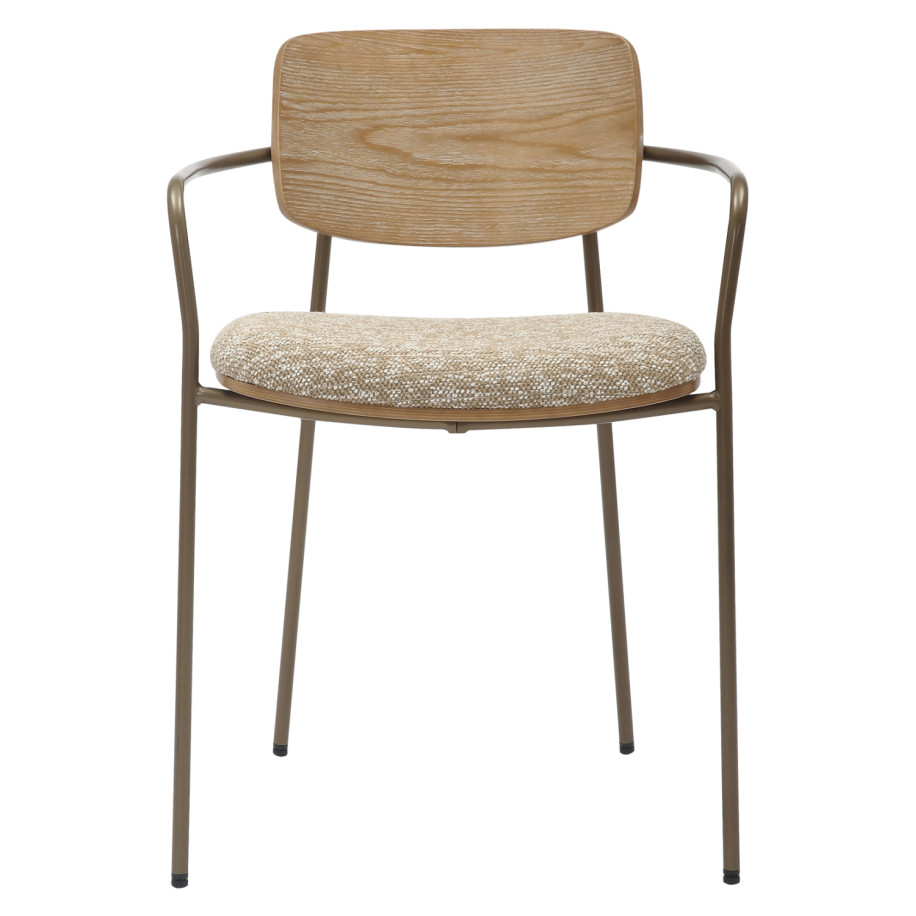DINING CHAIR VIKKI HM9980.01 METAL IN ANTIQUE COPPER-WHITE WASH PLYWOOD-BEIGE FABRIC 54x54x75,5Hcm.