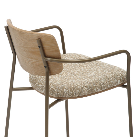 DINING CHAIR VIKKI HM9980.01 METAL IN ANTIQUE COPPER-WHITE WASH PLYWOOD-BEIGE FABRIC 54x54x75,5Hcm.