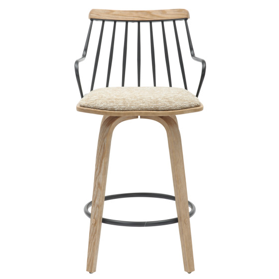 BAR STOOL JUDI HM9985.01 PLYWOOD IN WHITEWASH-BLACK METAL-BEIGE FABRIC 48x52x92Hcm.