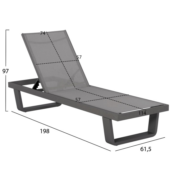 ALUMINUM SUNBED RICKON WITH TESLIN FABRIC HM6292.01 GREY COLOR 198x61,5x97Hcm.