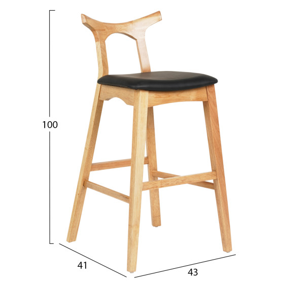 BAR STOOL USOPP HM9951.01 RUBBERWOOD IN LIGHT OAK- BLACK PU 43x41x100Hcm.