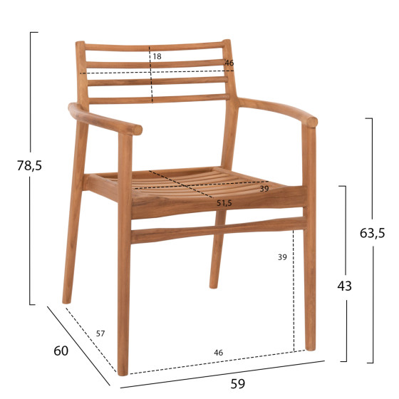 ΠΟΛΥΘΡΟΝΑ MOOSEN HM9936 ΜΑΣΙΦ ΞΥΛΟ TEAK ΣΕ ΦΥΣΙΚΟ 59x60x78,5Υ
