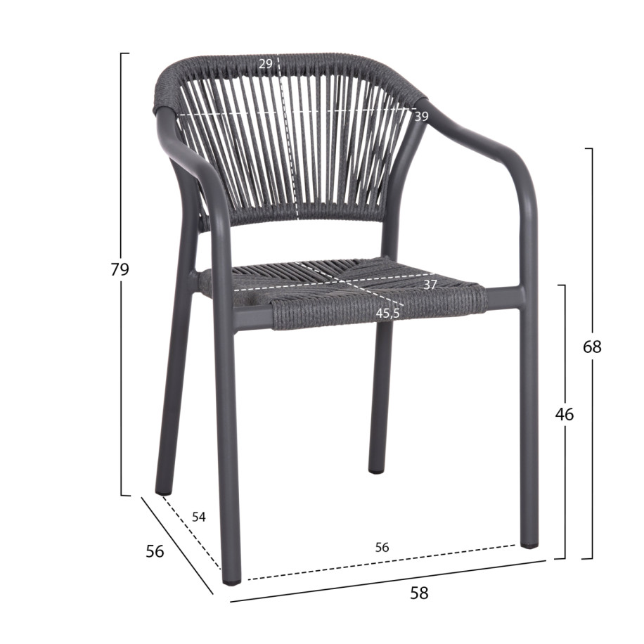 DINING ARMCHAIR ALUMINUM LUCCI HM6266.01 DARK GREY FRAME & P.E. RATTAN 58x56x79Hcm.