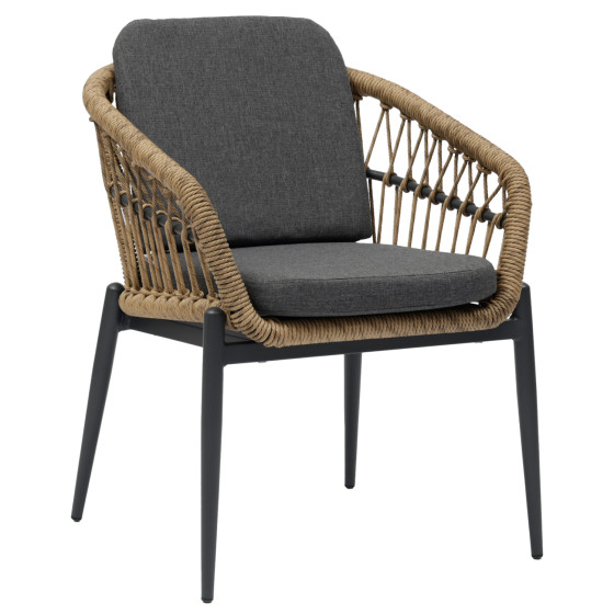 ALUMINUM ARMCHAIR GALDIN ΗΜ6272.01 DARK GREY FRAME & CUSHIONS-P.E. RATTAN IN NATURAL 61x65x82Hcm.