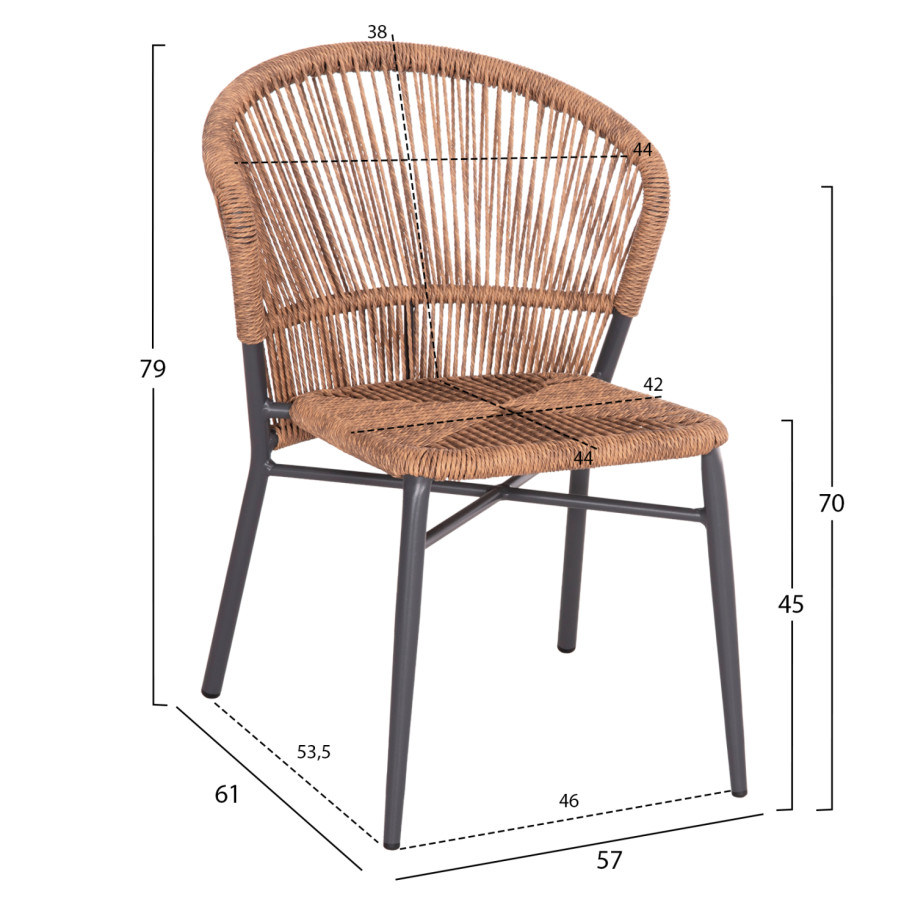 ALUMINUM CHAIR LYNN HM6267.01 ANTHRACITE FRAME-P.E. RATTAN IN NATURAL COLOR 57x61x79Hcm.