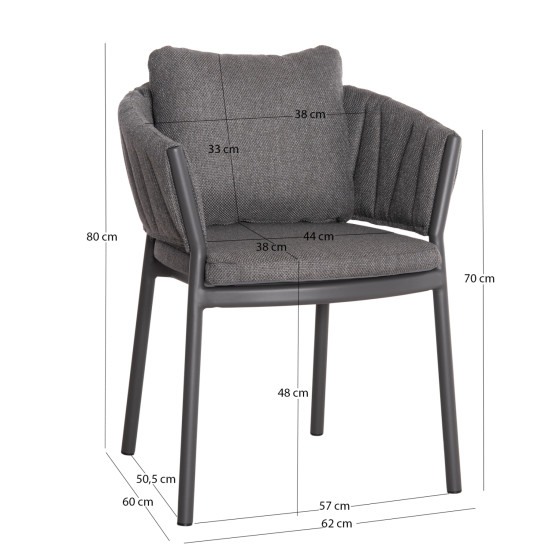 DINING CHAIR SHANKS HM6207.01 DARK GREY ALUMINUM & OLEFIN FABRIC 62x60x75-80Hcm.