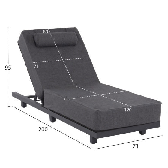 PROFESSIONAL SUNLOUNGER JESSIE HM10714.03 DARK GREY ALUMINUM & CUSHION 200x71x79Hcm.