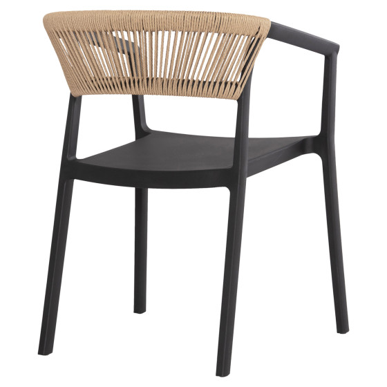 ARMCHAIR POLYPROPYLENE BOGI HM6240.02 BLACK WITH BEIGE PP ROPE 54x53x75Hcm.