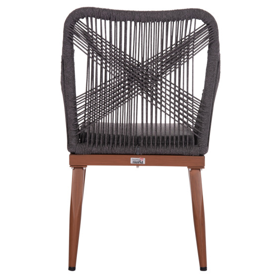 ALUMINUM ARMCHAIR MYRTIA HM5549.11 GREY ROPE - WALNUT COLORED LEGS 60x64x88Hcm