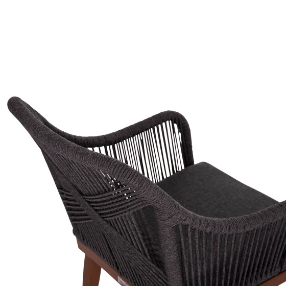 ALUMINUM ARMCHAIR MYRTIA HM5549.11 GREY ROPE - WALNUT COLORED LEGS 60x64x88Hcm