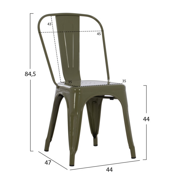 DINING CHAIR MELITA-PRO HM8641.43 METAL IN DARK OLIVE GREEN 44x47x84.5Hcm.