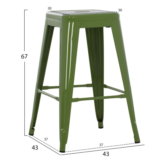 BAR STOOL MEDIUM HEIGHT MELITA-PRO HM8573.53 METAL IN LIGHT OLIVE GREEN 43x43x67Hcm.