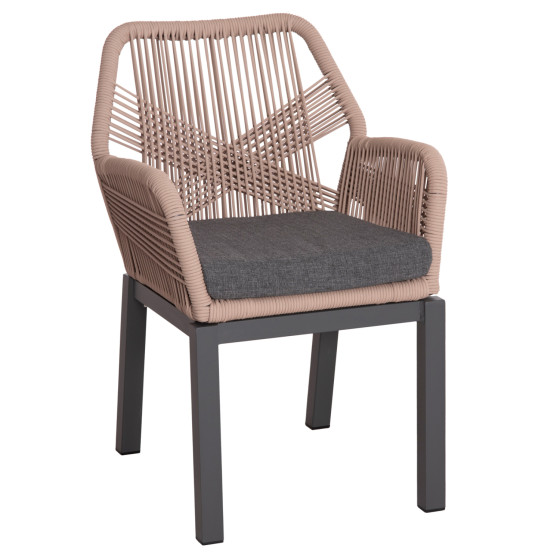ALUMINUM ARMCHAIR HOWARD ΗΜ5543.12 ANTHRACITE COLOR-BEIGE P.E.ROPE & DARK GREY CUSHION 56x62x83.5Hcm.