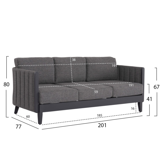 OUTDOOR LOUNGE SET 4PCS LARRY HM6188.01 DARK GREY ALUMINUM-P.E. FABRIC