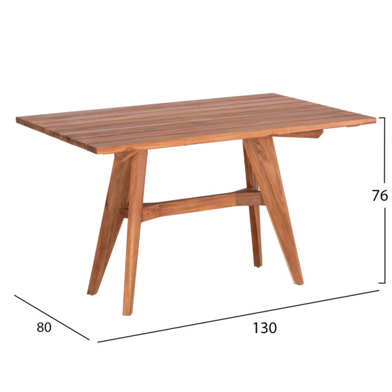 OUTDOOR DINING TABLE RECTANGULAR LEO HM6137 SOLID TEAK WOOD 130x80x76Hcm.