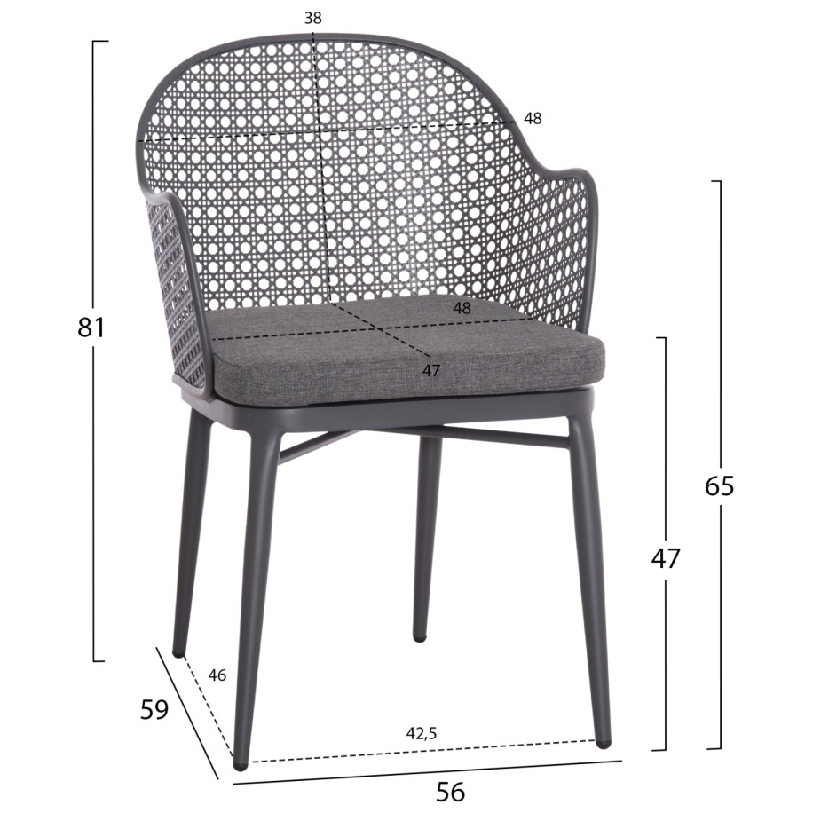 ALUMINUM ARMCHAIR OREGO HM6268.01 FRAME AND CUSHION IN DARK GREY 56x59x81Hcm.