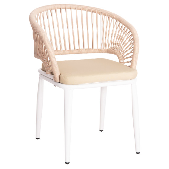 ALUMINUM ARMCHAIR MAGNET HM6287.02 WHITE FRAME-P.E.ROPE IN BEIGE 59x61x81.5Hcm.