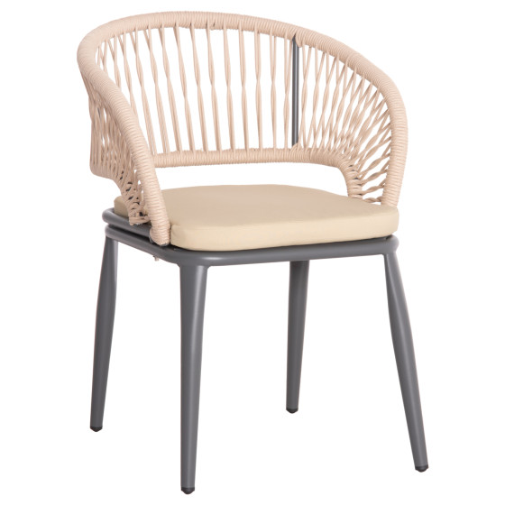 ALUMINUM ARMCHAIR MAGNET HM6287.01 DRAK GREY FRAME-P.E.ROPE IN CREAM WHITE 59x61x81.5Hcm.