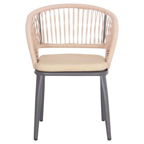 ALUMINUM ARMCHAIR MAGNET HM6287.01 DRAK GREY FRAME-P.E.ROPE IN CREAM WHITE 59x61x81.5Hcm.