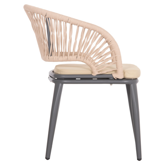 ALUMINUM ARMCHAIR MAGNET HM6287.01 DRAK GREY FRAME-P.E.ROPE IN CREAM WHITE 59x61x81.5Hcm.