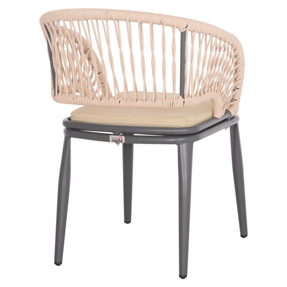 ALUMINUM ARMCHAIR MAGNET HM6287.01 DRAK GREY FRAME-P.E.ROPE IN CREAM WHITE 59x61x81.5Hcm.