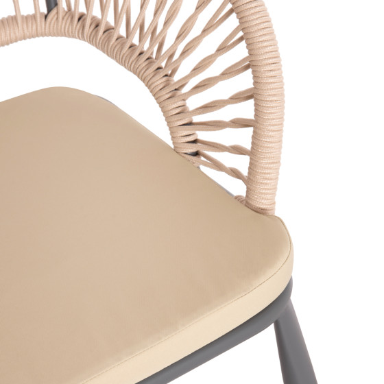 ALUMINUM ARMCHAIR MAGNET HM6287.01 DRAK GREY FRAME-P.E.ROPE IN CREAM WHITE 59x61x81.5Hcm.