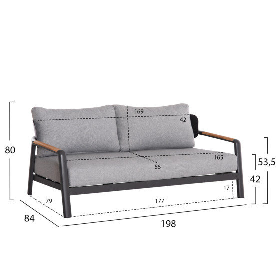 OUTDOOR LOUNGE SET 4PCS ELARA HM6195.01 DARK GREY ALUMINUM-GREY OLEFIN-TEAK WOOD