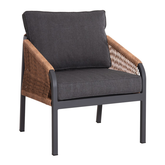 ALUMINUM ARMCHAIR MAYBEL HM6283.01 ANTHRACITE WITH BROWN P.E.RATTAN 67x74x72-87Hcm.