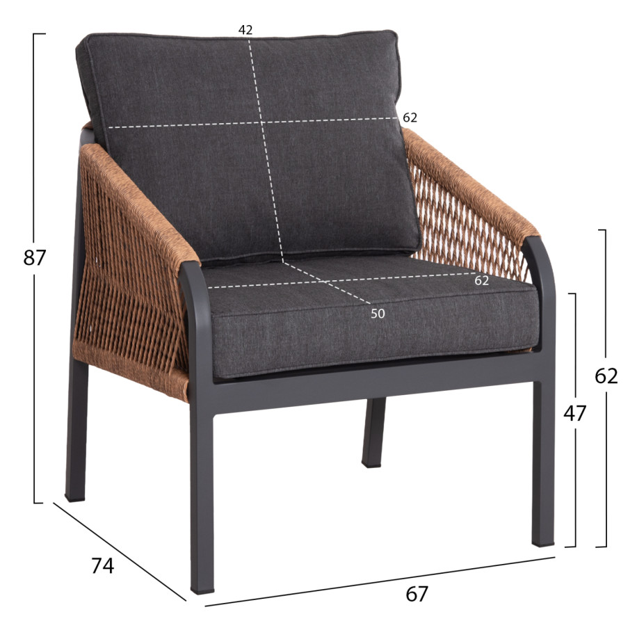 ALUMINUM ARMCHAIR MAYBEL HM6283.01 ANTHRACITE WITH BROWN P.E.RATTAN 67x74x72-87Hcm.
