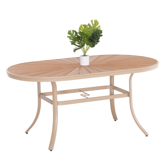 OUTDOOR DINING TABLE TELAMO HM6288.04 ALUMINUM IN CHAMPAGNE & POLYWOOD TABLETOP 160X90Χ73.5Hcm.
