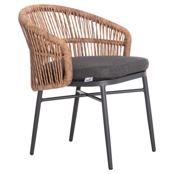 ALUMINUM DINING CHAIR ORIN HM6265.01 DARK GREY FRAME-P.E. RATTAN IN NATURAL 58x61x75Hcm.
