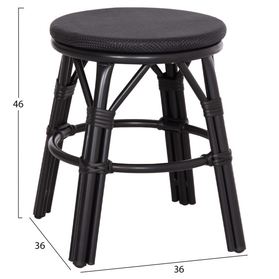 ALUMINUM ROUND STOOL CHINO HM6285.02 BAMBOO LOOK & TEXTILENE IN BLACK Φ36x46Hcm.