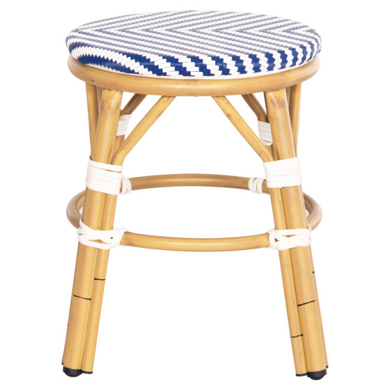 ALUMINUM ROUND STOOL CHINO HM6285.05 BAMBOO LOOK-TEXTILENE WHITE & BLUE Φ36x46Hcm.