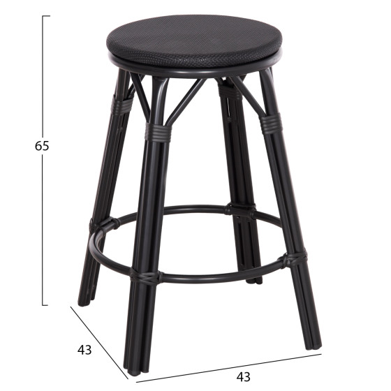 ALUMINUM MEDIUM HEIGHT BAR STOOL CHINO HM6286.02 BAMBOO LOOK & TEXTILENE IN BLACK 43x43x65Hcm.