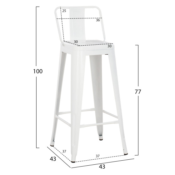 BAR STOOL WITH BACKREST MELITA-PRO HM8643.41 METAL IN MATTE WHITE 42x42x100Hcm.