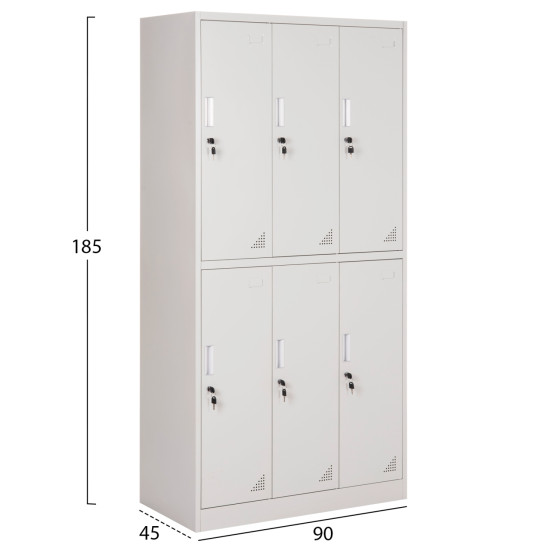 LOCKER METALLIC BRAILA HM5546.11 6 CABINETS WITH KEY LOCKS IN LIGHT GREY 90x45x185Hcm.
