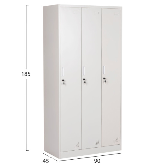 METAL TRIPLE LOCKER WITH KEYLOCKS ALTONA HM5634.11 GREY 90x45x185Hcm.