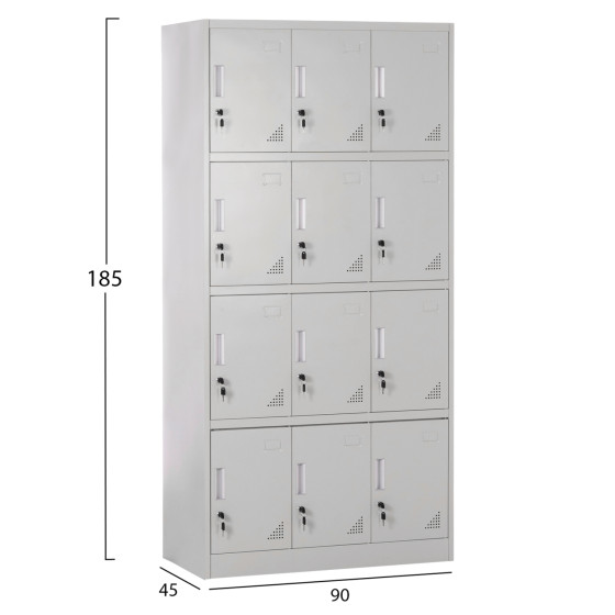 LOCKER METALLIC WITH 12 CABINETS WITH KEY LOCKS BEXLEY HM5637.11 LIGHT GREY 90x45x185Hcm.